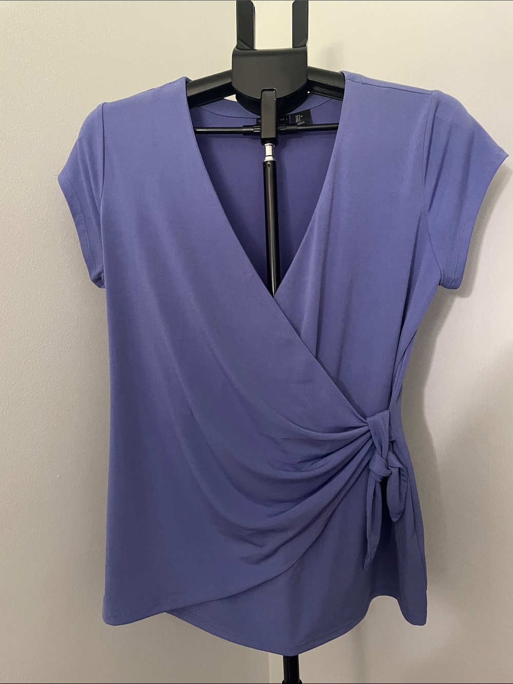 Tahari Periwinkle Side-Tie Wrap Short Sleeve Top